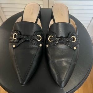 Cole Hann Black Pointed Sandals with Gold Detail 7